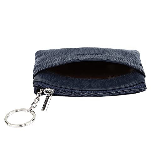 Cynure Women's Genuine Leather Coin Purse Mini Pouch Change Wallet with Keychain, navyblue - Image 4
