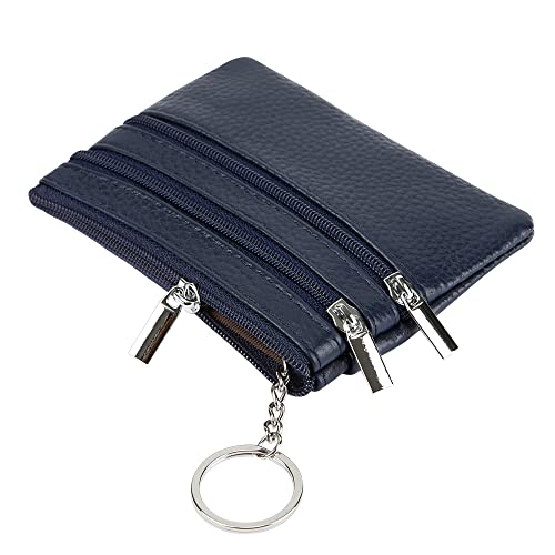 Cynure Women's Genuine Leather Coin Purse Mini Pouch Change Wallet with Keychain, navyblue - Image 5