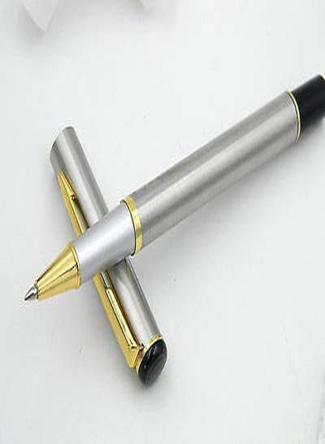 BAOER 801 Rollerball Pen - Stainless Steel with Gold Trim (Ink Colour Assorted) - Image 2