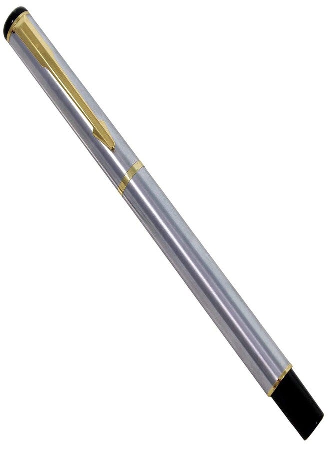 BAOER 801 Rollerball Pen - Stainless Steel with Gold Trim (Ink Colour Assorted) - Image 1