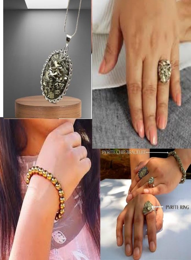 SAINTIMO Unisex-adult Natural Pyrite Bracelet With Certificate, Pyrite Pendant, Original Pyrite Stone Ring, Black Tourmaline Crystal Set For Money & Prosperity (Bracelet+Ring+Pendent) - Image 5