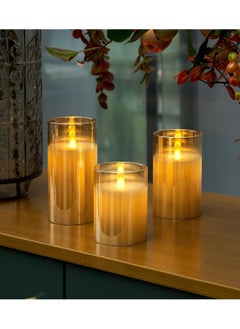 بيوينتي 3Pcs Led Flameless Candles, Gold Warm Light Battery Operated Flickering Candles with Remote Control, Battery Candles Indoor Home Decor, 4 in, 5 in, 6 in  - Image 2