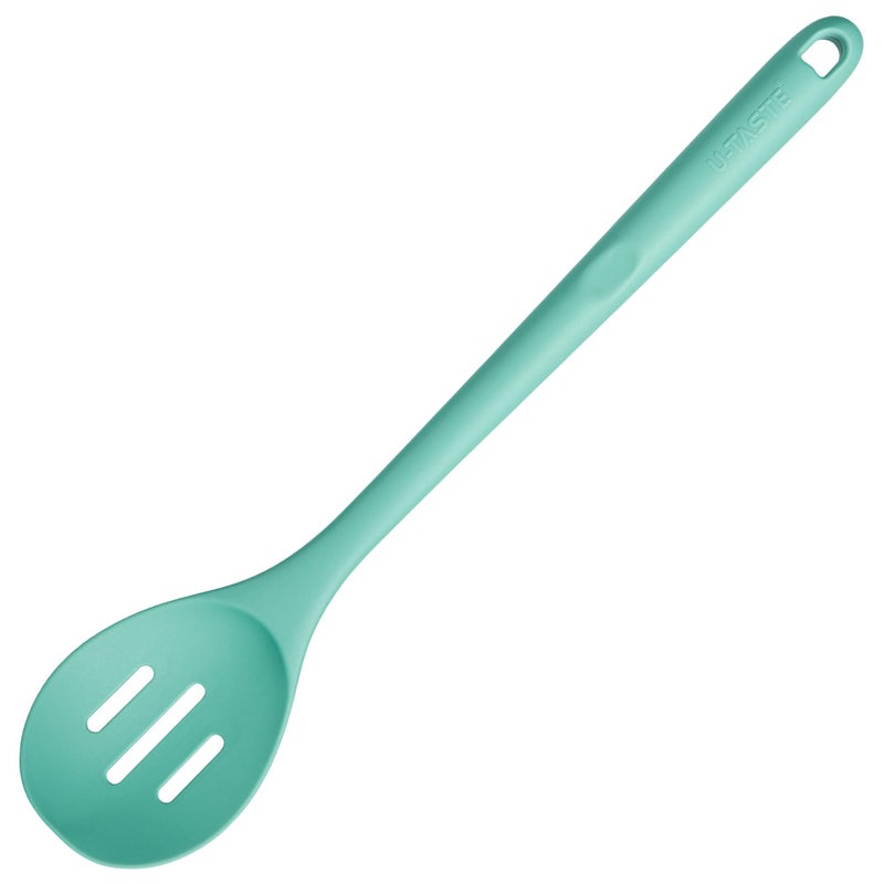 U-Taste 13.3" Slotted Cooking Spoon: U-Taste 600ÂºF Heat Resistant Kitchen Mixing Spoon, Food Grade Nonstick Long and Large Rubber Soup Utensil for Serving, Stirring, Basting, for Pot Cookware (Aqua Sky) - Image 1