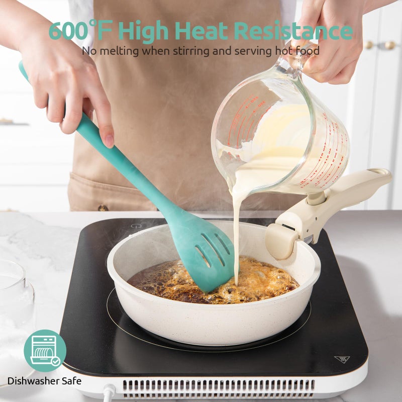 U-Taste 13.3" Slotted Cooking Spoon: U-Taste 600ÂºF Heat Resistant Kitchen Mixing Spoon, Food Grade Nonstick Long and Large Rubber Soup Utensil for Serving, Stirring, Basting, for Pot Cookware (Aqua Sky) - Image 3