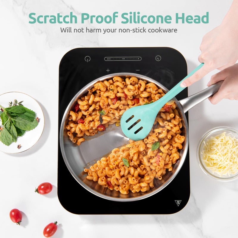 U-Taste 13.3" Slotted Cooking Spoon: U-Taste 600ÂºF Heat Resistant Kitchen Mixing Spoon, Food Grade Nonstick Long and Large Rubber Soup Utensil for Serving, Stirring, Basting, for Pot Cookware (Aqua Sky) - Image 4