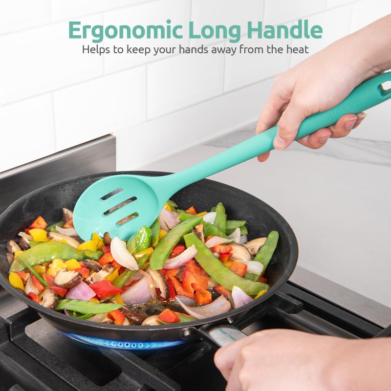 U-Taste 13.3" Slotted Cooking Spoon: U-Taste 600ÂºF Heat Resistant Kitchen Mixing Spoon, Food Grade Nonstick Long and Large Rubber Soup Utensil for Serving, Stirring, Basting, for Pot Cookware (Aqua Sky) - Image 5