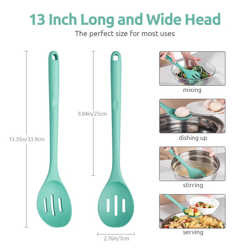 U-Taste 13.3" Slotted Cooking Spoon: U-Taste 600ÂºF Heat Resistant Kitchen Mixing Spoon, Food Grade Nonstick Long and Large Rubber Soup Utensil for Serving, Stirring, Basting, for Pot Cookware (Aqua Sky) - Image 2