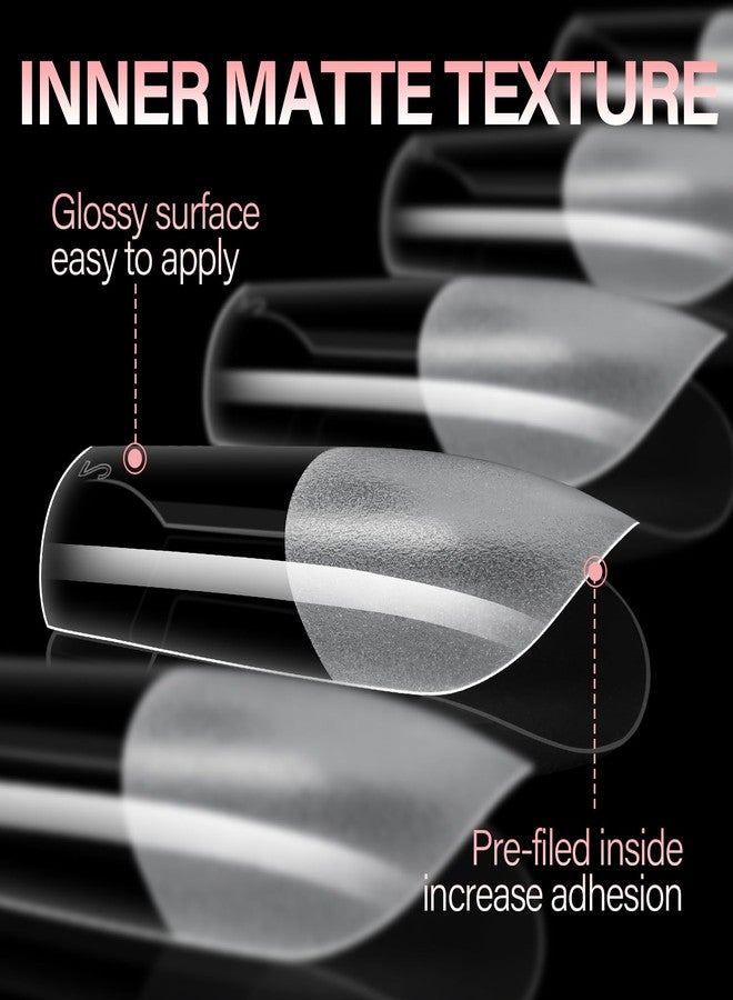 AILLSA Medium Square Nail Tips Full Cover Half Matte Tips Nail Clear Gelly Pre-Shaped Nail Tips Press On False Nail Tip Extension for Home DIY Manicure Salon 216PCS 12 Sizes - Image 4