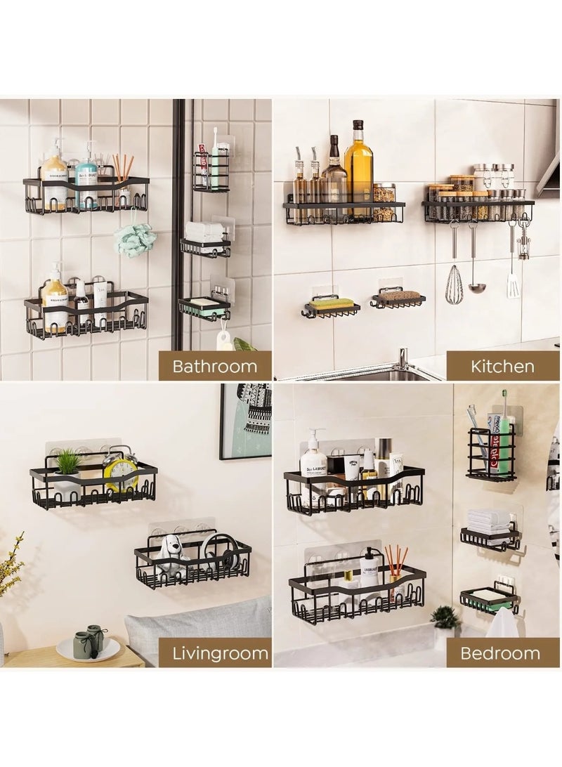 Bathroom Shelf, set of 5pcs, Shower Caddy For Bathroom Organizer and Storage, No-drilling Bathroom Shelves, Stainless Steel Racks with Self-Adhesive Stickers (Black).
