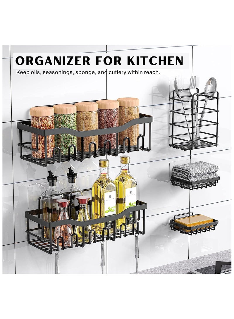 Bathroom Shelf, set of 5pcs, Shower Caddy For Bathroom Organizer and Storage, No-drilling Bathroom Shelves, Stainless Steel Racks with Self-Adhesive Stickers (Black).