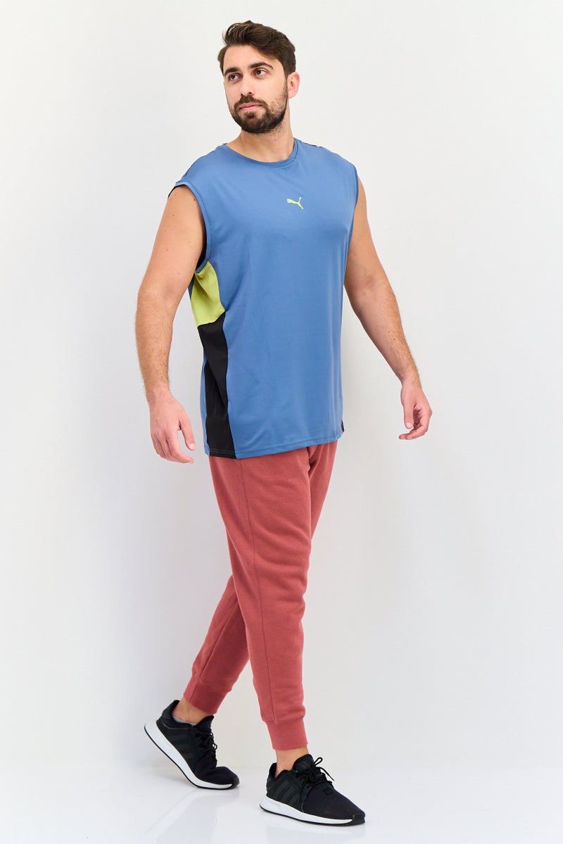 PUMA تي شيرت رياضي للرجال بلا أكمام للجري، أزرق رمادي - Image 4
