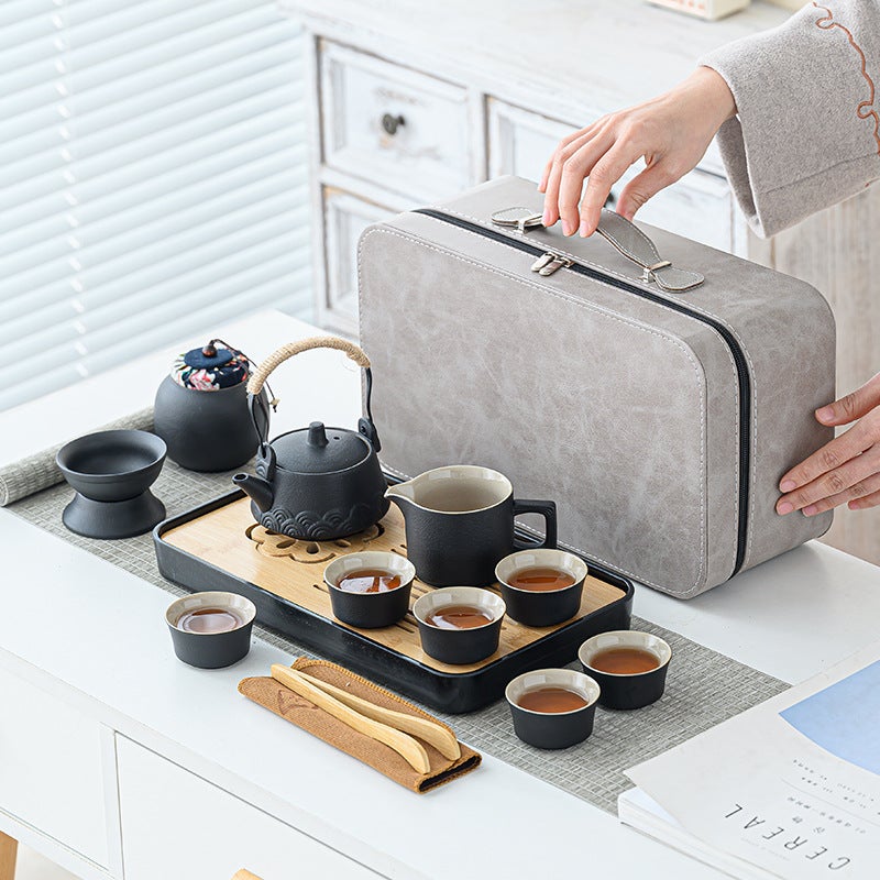 Travel Tea Set Suit Tea Tray Home Kung Fu Tea Cup Outdoor Portable Teapot Ceramic Business Gift - Image 2