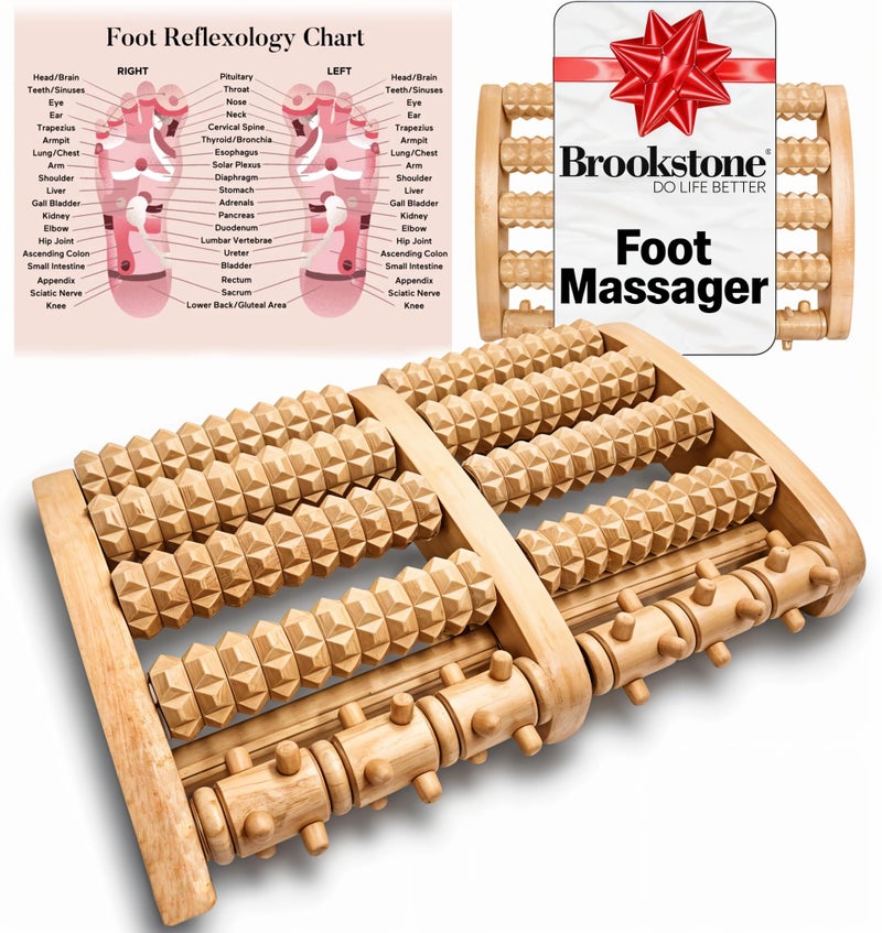 Brookstone Wooden Foot Roller Massager - Deep Tissue Reflexology & Trigger Point Therapy for Plantar Fasciitis, Arch & Heel Pain Relief - Portable Manual Massager, Ideal Gift for Home or Travel - Image 1