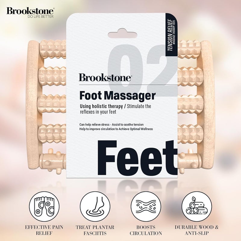 Brookstone Wooden Foot Roller Massager - Deep Tissue Reflexology & Trigger Point Therapy for Plantar Fasciitis, Arch & Heel Pain Relief - Portable Manual Massager, Ideal Gift for Home or Travel - Image 2