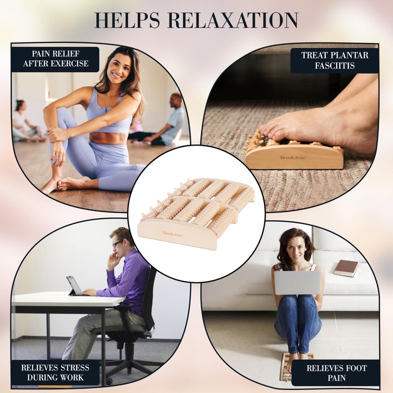 Brookstone Wooden Foot Roller Massager - Deep Tissue Reflexology & Trigger Point Therapy for Plantar Fasciitis, Arch & Heel Pain Relief - Portable Manual Massager, Ideal Gift for Home or Travel - Image 3