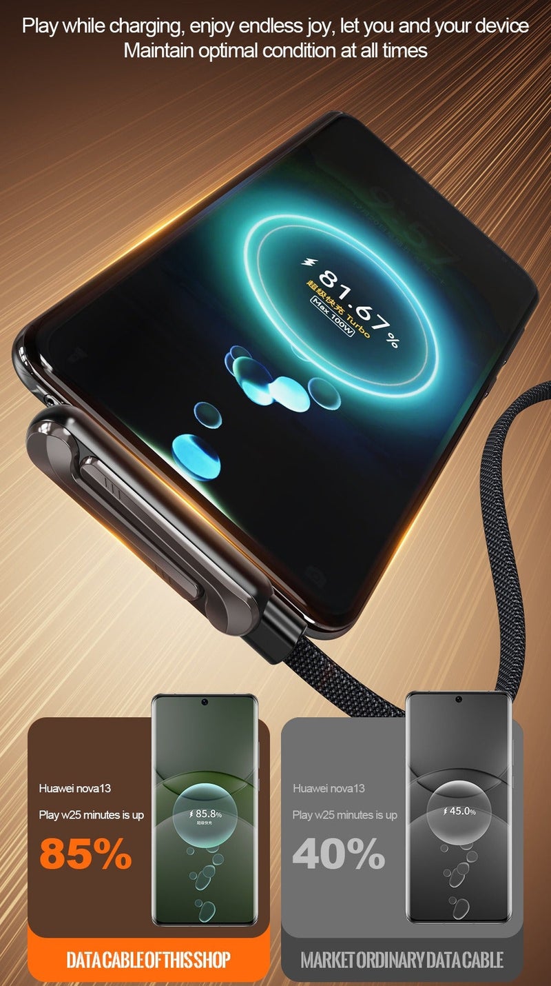 كابل شحن سريع Type-C إلى Type-C بطول 1.5 متر بقدرة 240 واط مع حامل هاتف قابل للطي، تصميم بزاوية 90°، كابل مجدول لنقل البيانات - Image 3