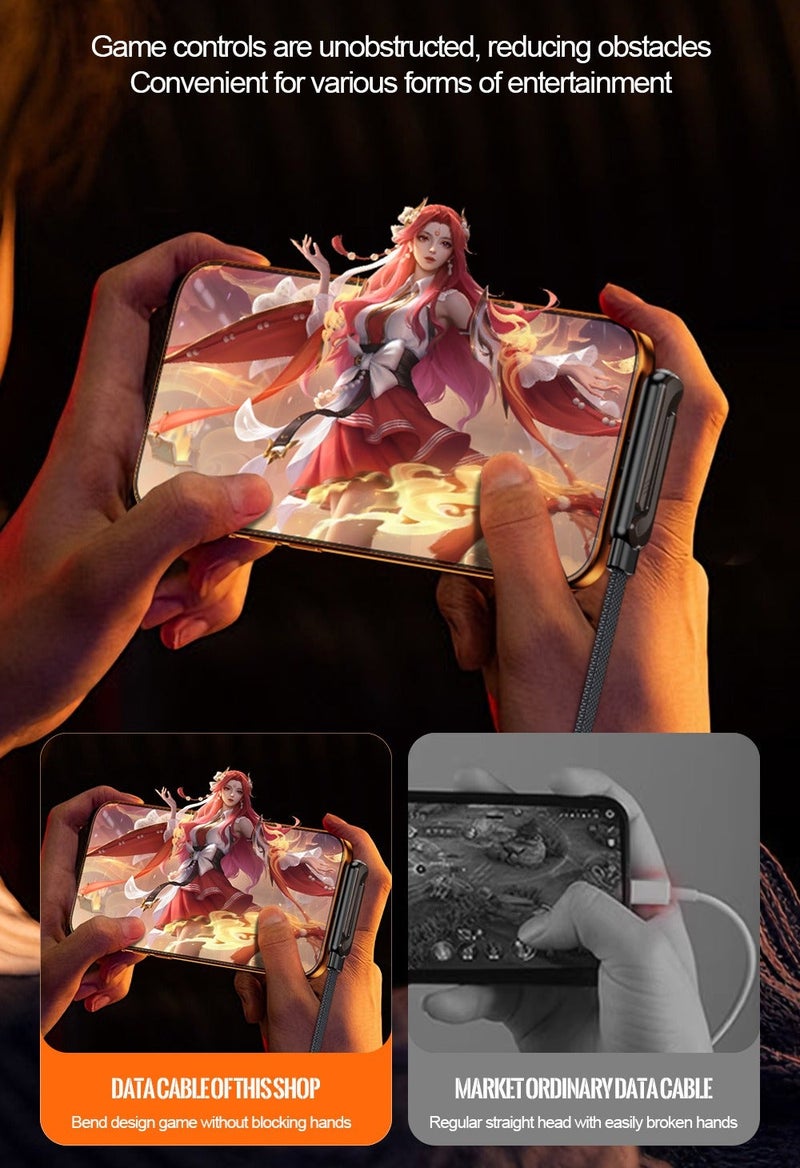 كابل شحن سريع Type-C إلى Type-C بطول 1.5 متر بقدرة 240 واط مع حامل هاتف قابل للطي، تصميم بزاوية 90°، كابل مجدول لنقل البيانات - Image 4