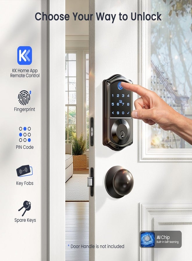 Veise VE017G Wi-Fi Keyless Entry Door Lock with Fingerprint, App Remote Control, Smart Locks for Front Door, Electronic Keypad Deadbolt, Auto Locking, Waterproof, Easy to Install, Matte Black - Image 4