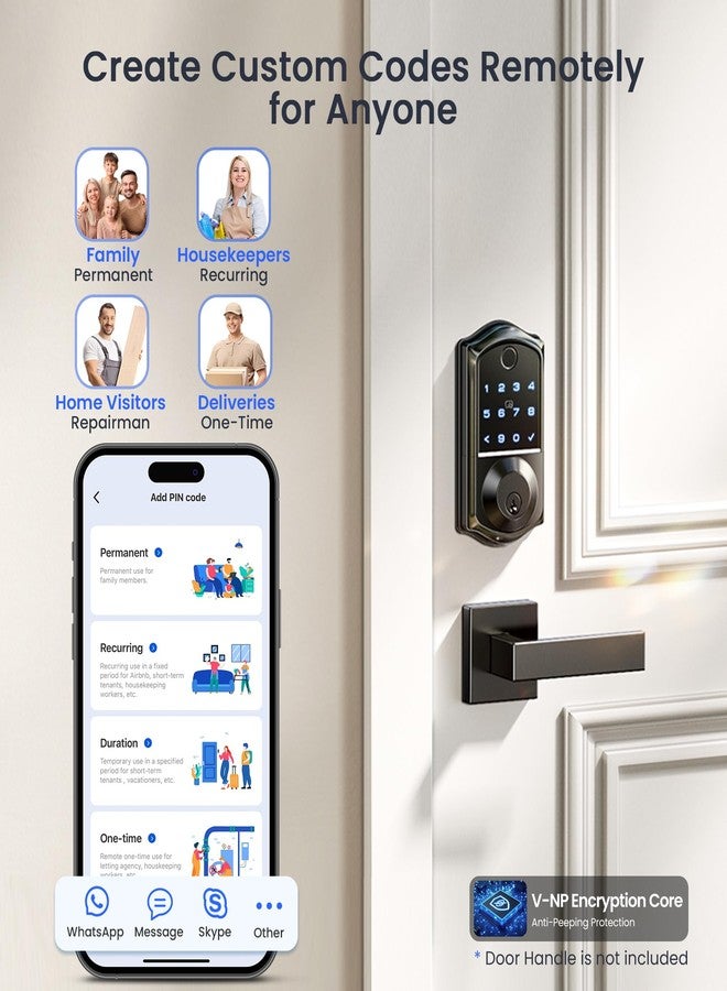 Veise VE017G Wi-Fi Keyless Entry Door Lock with Fingerprint, App Remote Control, Smart Locks for Front Door, Electronic Keypad Deadbolt, Auto Locking, Waterproof, Easy to Install, Matte Black - Image 5