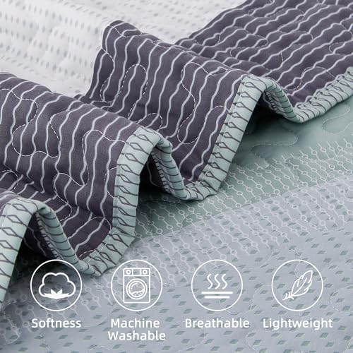 Andency Queen Quilt Bedding Set Sage Green, 3 Pieces Patchwork Mint Green Striped Ultra Soft Lightweight Bedspreads, Coverlets Set with 2 Pillow Shams for All Seasons (90"x96") - Image 5