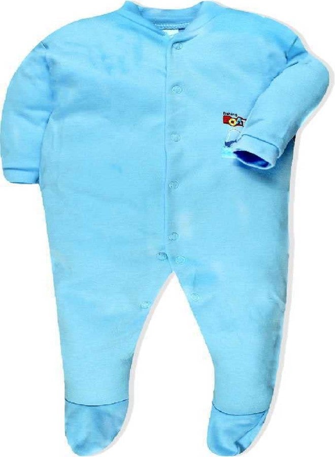 TiniBerry Baby Long Sleeve Cotton Full Body Sleep Suit, Romper for Boys and Girls Set of 3 (0-3 Months, Light Blue) - Image 2