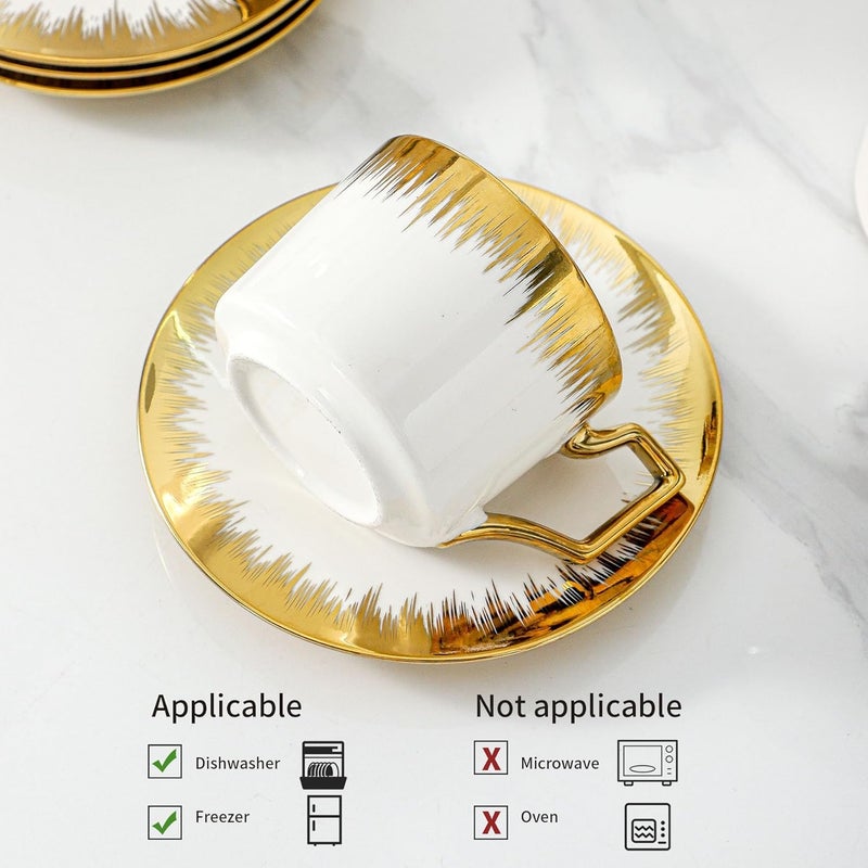 LETAOTAO Cappuccino Cups with Saucers, 8.5 oz Stackable Ceramic Coffee Cup and Saucer with Gold Trim, Turkish Coffee Cups Set for Double Espresso, Tea Cups Set of 6, White - Image 3