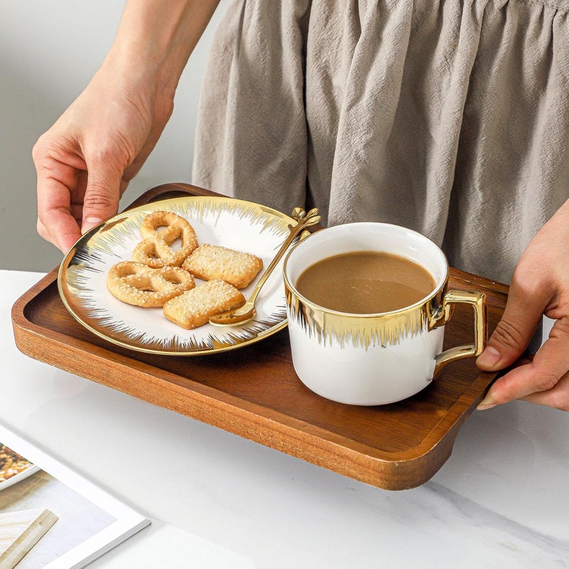 LETAOTAO Cappuccino Cups with Saucers, 8.5 oz Stackable Ceramic Coffee Cup and Saucer with Gold Trim, Turkish Coffee Cups Set for Double Espresso, Tea Cups Set of 6, White - Image 5