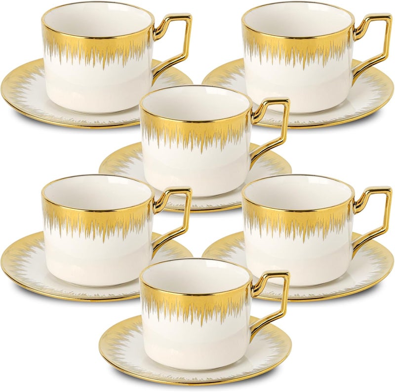 LETAOTAO Cappuccino Cups with Saucers, 8.5 oz Stackable Ceramic Coffee Cup and Saucer with Gold Trim, Turkish Coffee Cups Set for Double Espresso, Tea Cups Set of 6, White - Image 1