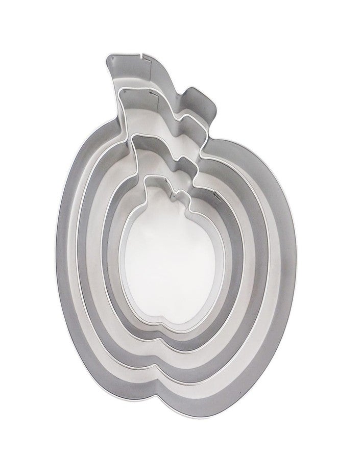 Heluok Apple Cookie Cutter Set, 4Pcs Stainless Steel Apple Shaped Mold, 4", 3", 2.2", 1.6" with leaf for Fruit Fondant Biscuit Fall Thanksgiving - Image 1