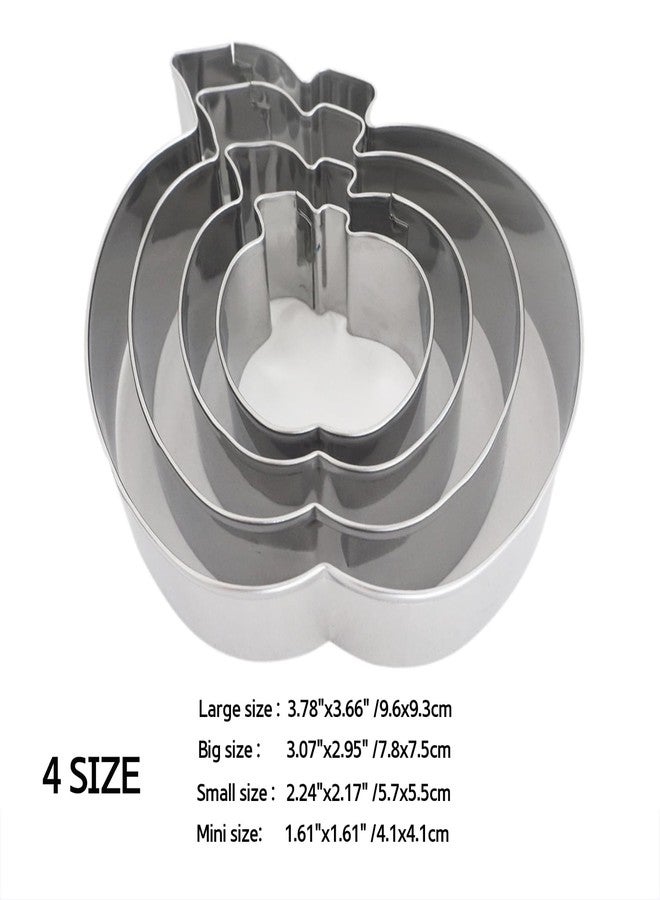 Heluok Apple Cookie Cutter Set, 4Pcs Stainless Steel Apple Shaped Mold, 4", 3", 2.2", 1.6" with leaf for Fruit Fondant Biscuit Fall Thanksgiving - Image 2