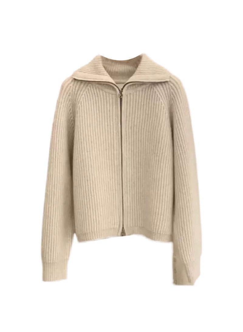 Generic - Petite Collared Double-Zip Knit Cardigan Sweater Black - Image 1