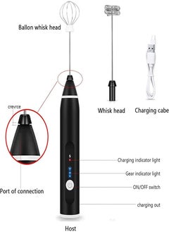 Generic Manual Milk Frother, USB Rechargeable Electric Milk Frother, 2 Different Stainless Steel Whisks, 3 Adjustable Levels, Very Suitable for Bulletproof Coffee, Latte, Capache  - Image 3