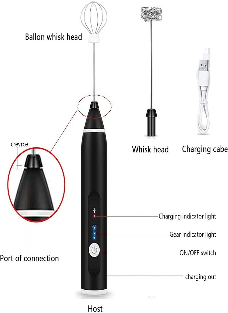 ماركة غير محددة جهاز خفق الحليب اليدوي، جهاز خفق الحليب الكهربائي القابل لإعادة الشحن عبر USB، خفّاقتان مختلفتان من الفولاذ المقاوم للصدأ، 3 مستويات قابلة للتعديل، مناسب جدًا للقهوة المضادة للرصاص، واللاتيه، والكابتش  - Image 3