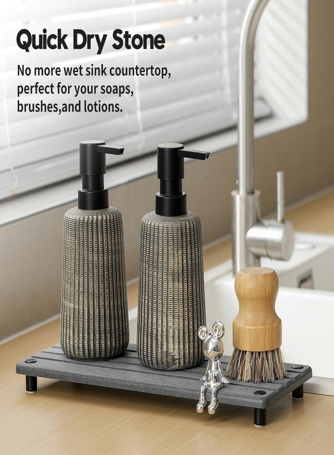 Razborci Instant Dry Sink Caddy Kitchen Sink Organizer, Quick Drying Stone Tray Diatomite Sponge Holder Soap Dish, Bathroom Countertop Fast Dry Water Absorbing Vanity Rack, Dark Gray,12" x 5" - Image 2