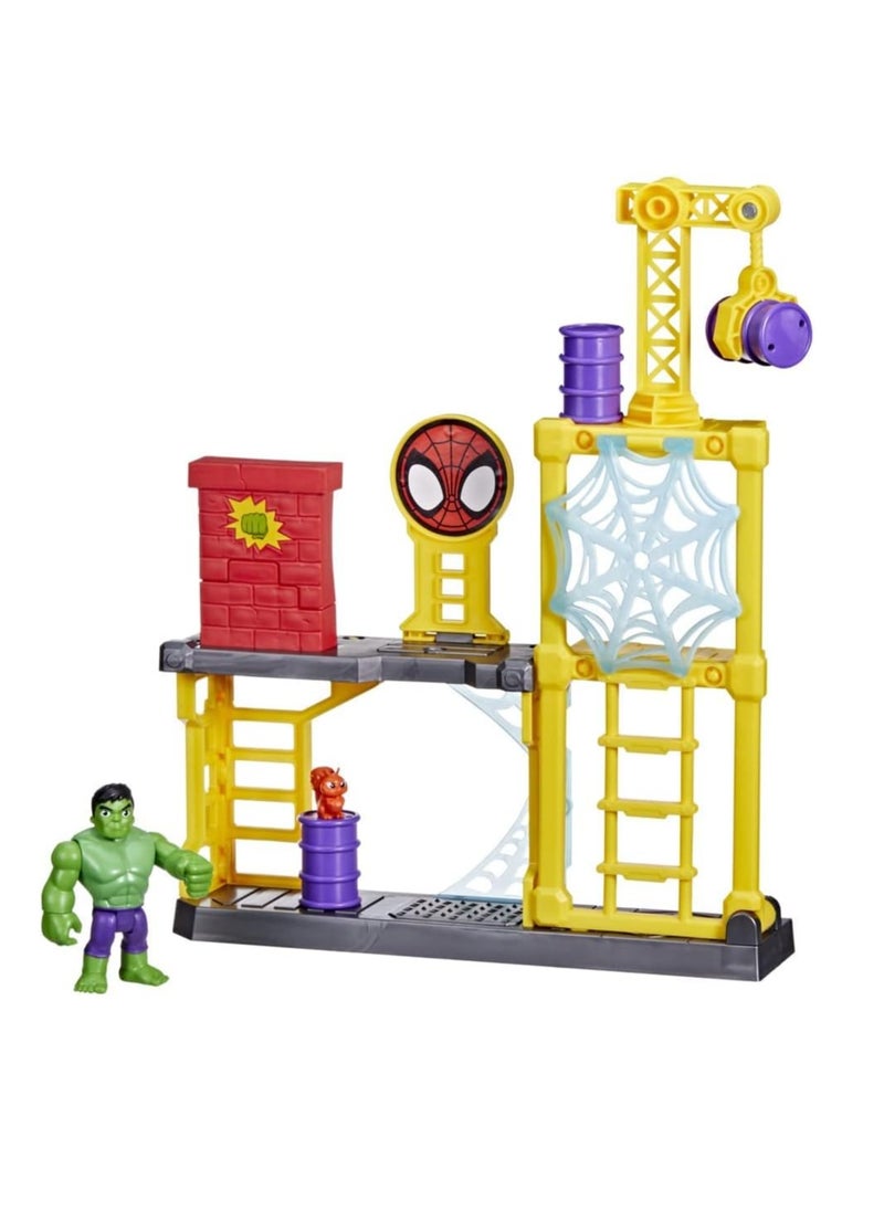 MARVEL SPIDEY AND HIS AMAZING FRIENDS Spider-Man Marvel Hulk Smash Yard Preschool Toy, Hulk Playset with Toppling Tower Smash Wall, Kids Ages 3 Up  - Image 1