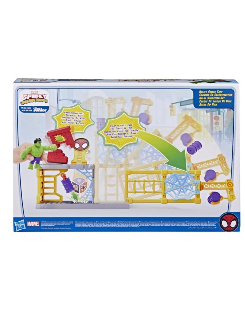 MARVEL SPIDEY AND HIS AMAZING FRIENDS Spider-Man Marvel Hulk Smash Yard Preschool Toy, Hulk Playset with Toppling Tower Smash Wall, Kids Ages 3 Up  - Image 2