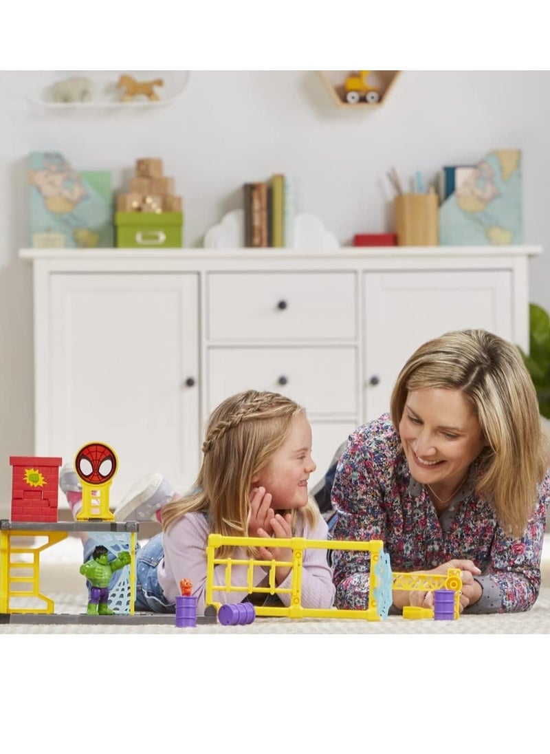 MARVEL SPIDEY AND HIS AMAZING FRIENDS Spider-Man Marvel Hulk Smash Yard Preschool Toy, Hulk Playset with Toppling Tower Smash Wall, Kids Ages 3 Up  - Image 5