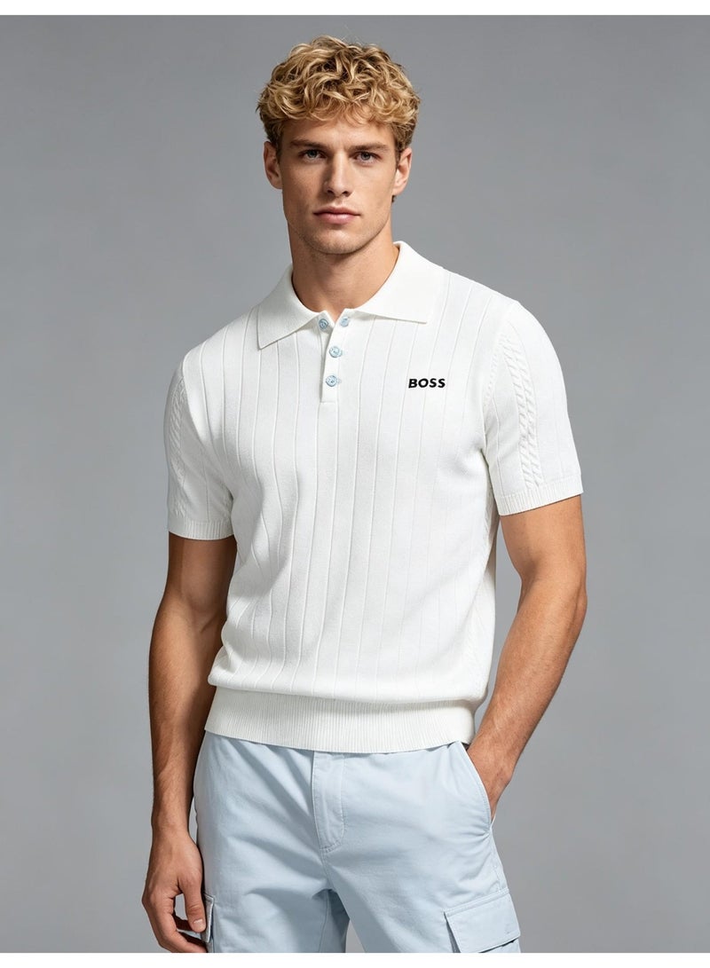 BOSS Unisex Short Sleeve Knit Polo Shirt, White, Men's Women's Casual Top - Image 1