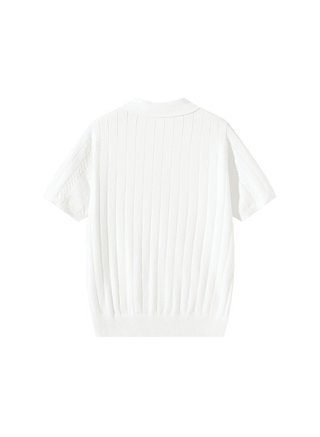 BOSS Unisex Short Sleeve Knit Polo Shirt, White, Men's Women's Casual Top - Image 3