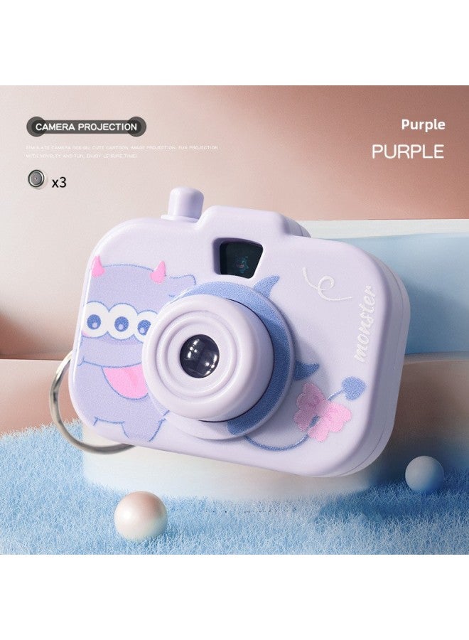 Creative Monster Three-eyed Monster Simulation Projection Camera Toy Keychain Children Girl Schoolbag Cartoon Small Pendant-Color:RYB034 Little Monster Camera Purple  - Image 1