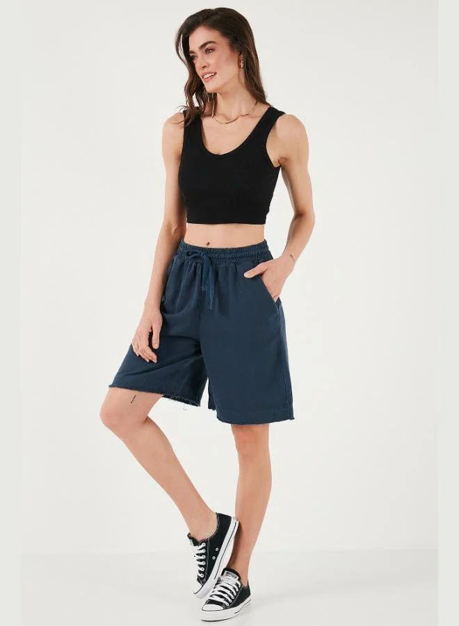 ليلا شورت نسائي قطني بخصر عادي ورباط وجيوب