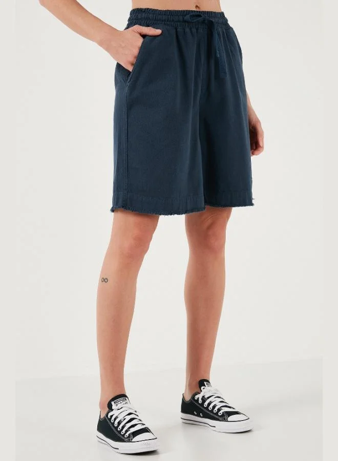 ليلا شورت نسائي قطني بخصر عادي ورباط وجيوب