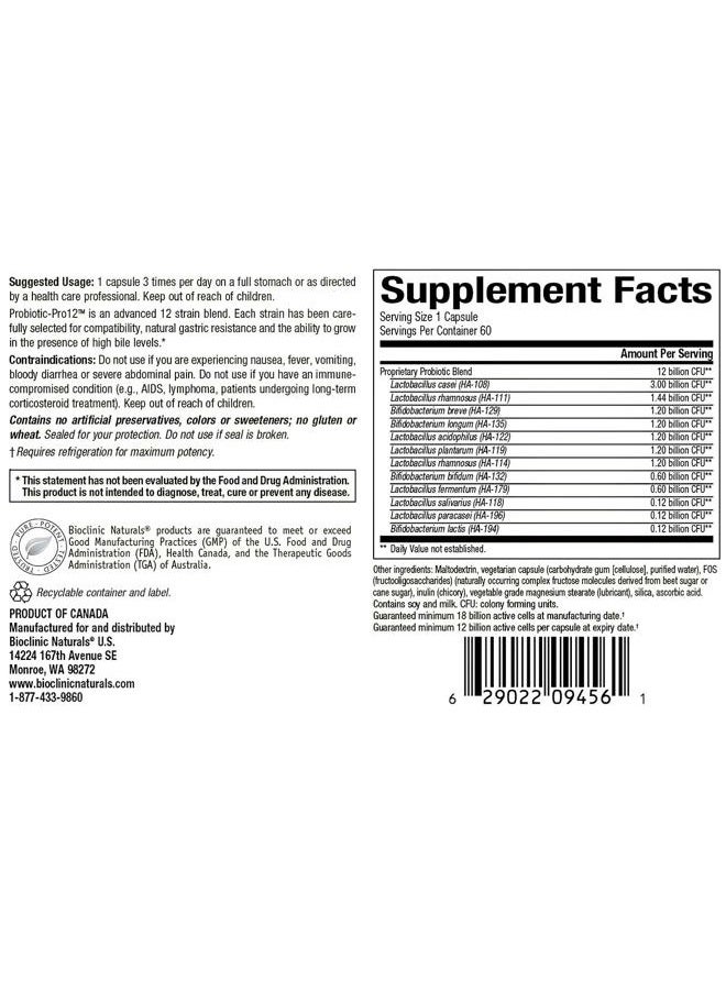 Chom Bioclinic Naturals - Probiotic-Pro 12 60 vcaps - Image 2