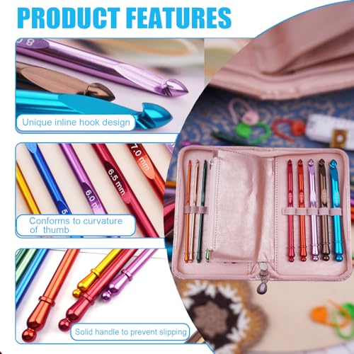 Mdoker Latest Inline Crochet Hook Set with Case Aluminum Ergonomic Crochet HooksNonSlip Hooks for Arthritic HandsNice Gift for Women3mm10mm - Image 3