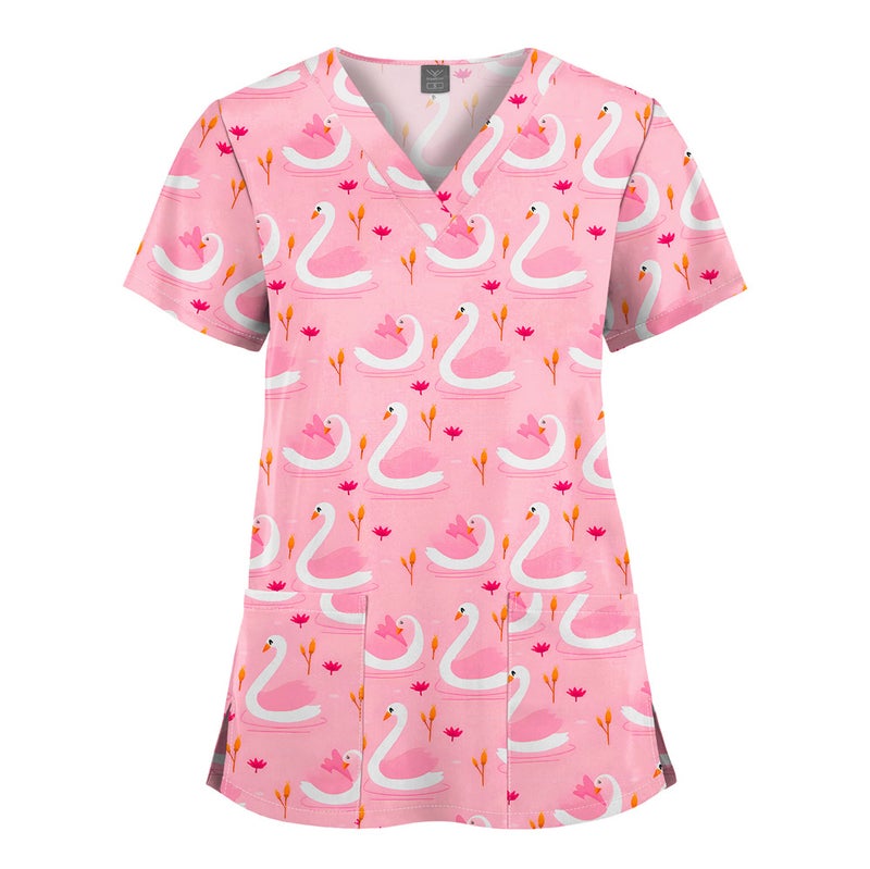 Elastic Christmas Pattern Comfortable Plus Size Cartoon Nurses' Clothing Printed Dental Dentist Work Clothes - Image 1