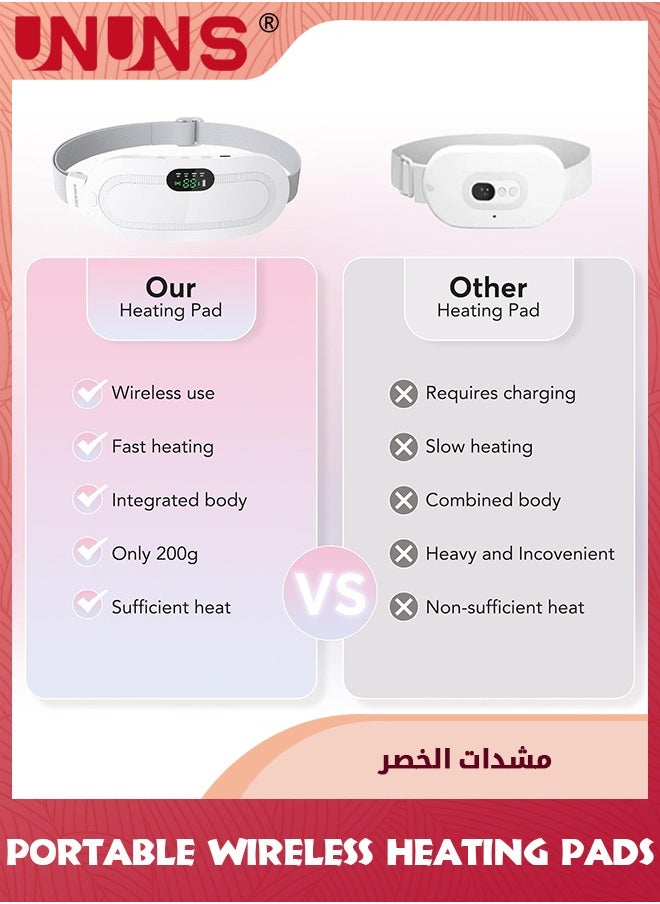 UNUNS Portable Cordless Heating Pad For Period Cramps,Electric Menstrual Heating Pads Belt,3-Speed Temperature Adjustment,4-Speed Massage Modes,Fast Charge Heating Pad Belt,Heating Pad Thoughtful Gift For Women Girls,White  - Image 5