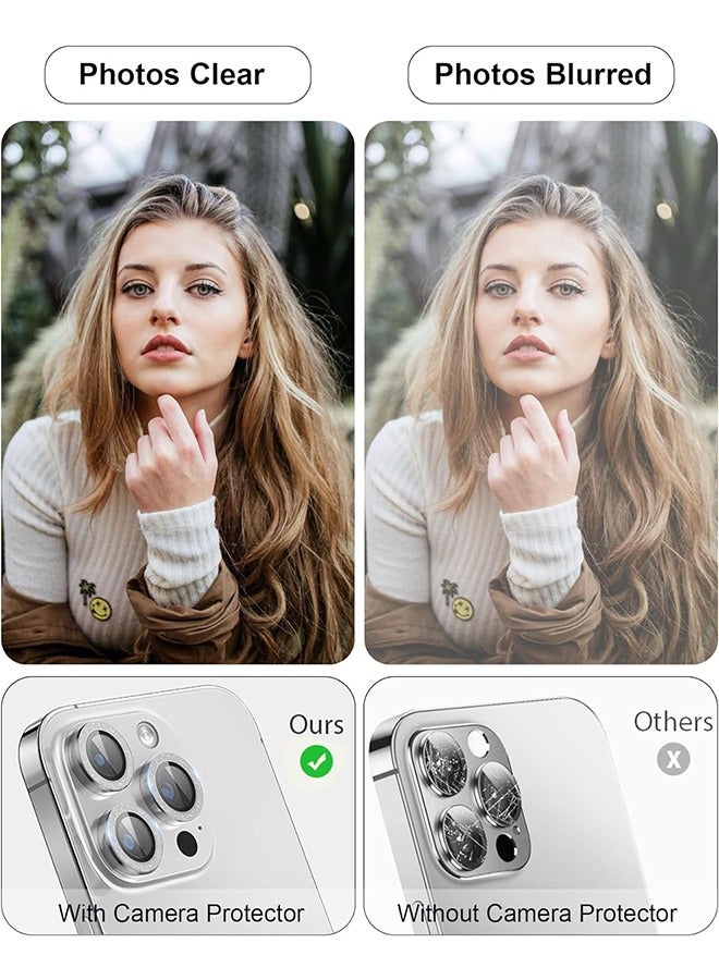 Beyond Camera Lens Protector for iPhone 15 Pro/Pro Max, 9H Tempered Glass Metal Individual Ring Cover, Glitter Bling Screen Camera Cover (Silver)  - Image 5