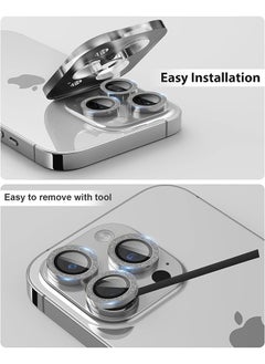Beyond Camera Lens Protector for iPhone 15 Pro/Pro Max, 9H Tempered Glass Metal Individual Ring Cover, Glitter Bling Screen Camera Cover (Silver)  - Image 3