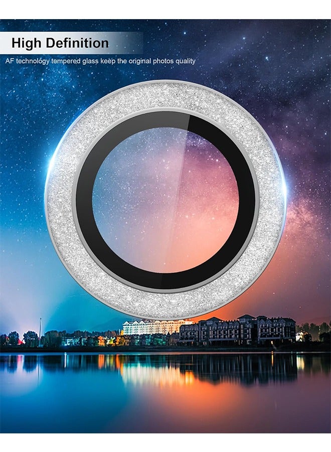 Beyond Camera Lens Protector for iPhone 15 Pro/Pro Max, 9H Tempered Glass Metal Individual Ring Cover, Glitter Bling Screen Camera Cover (Silver)  - Image 4