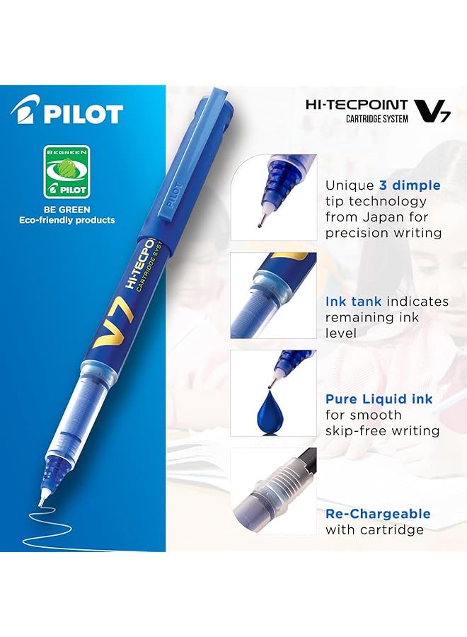 PILOT V7 Hi Tecpoint Pen With Cartridge System 1 Blue 1 Black Pen 2 Blue Cartridges 2 Black Cartridges - Image 2